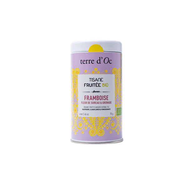 Ceai organic fructat cu zmeura, flori de soc si rodie
